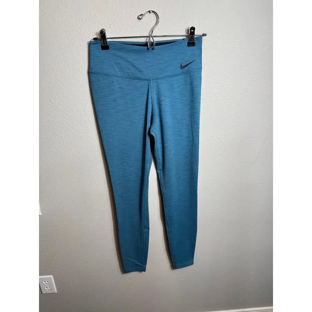 Nike Dri-Fit blue heathered leggings hidden inside waist pocket Sz Med